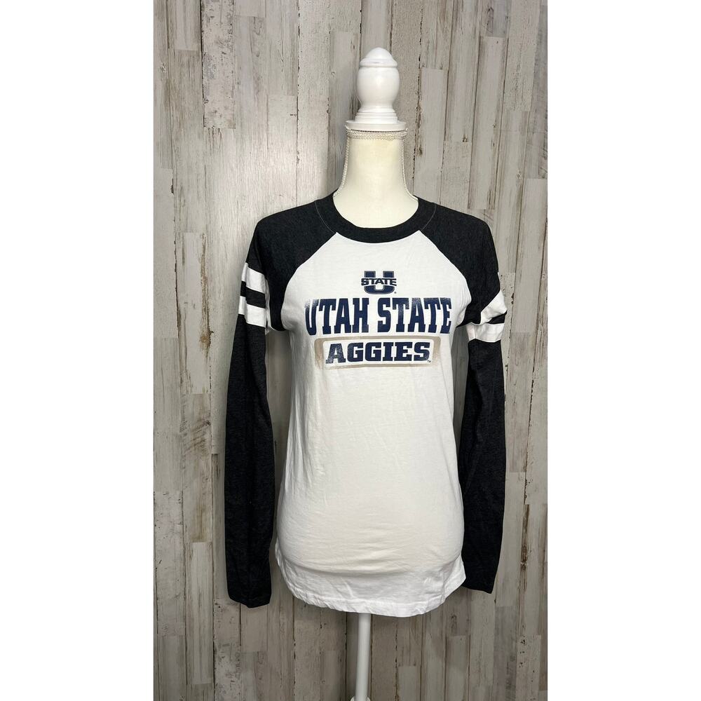 Utah State Aggies Women's XS White/Navy Raglan‎ Baseball Tee Long Sleeve